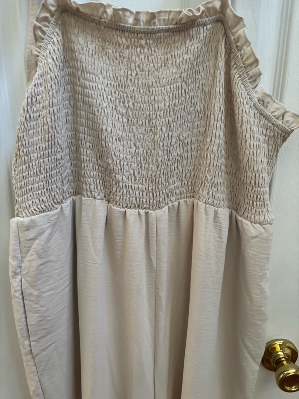 Woman’s Cream Tie-Shoulder Smocked Tiered Jumpsuit w/ Tie Straps, Size XL, NWOT - Picture 3 of 5